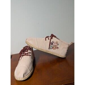 New TOMS Pink Suede Floral Embroidered Alpargata Cupsole Sneaker Shoes Woman 9